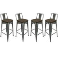 HomeRoots Set of Four 30 Brown and Gray Solid Wood and Metal Low Back Bar Height Bar Chairs