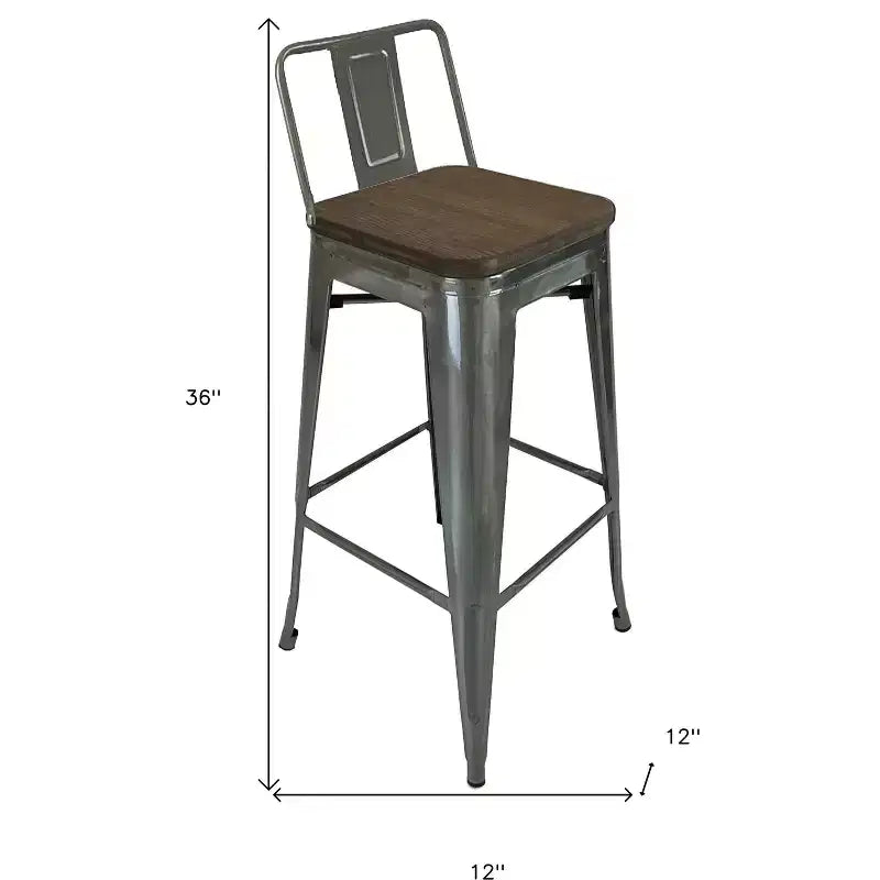 HomeRoots Ensemble de quatre tabourets de bar à dossier bas de 76 cm en bois massif marron et gris et métal