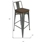 HomeRoots Ensemble de quatre tabourets de bar à dossier bas de 76 cm en bois massif marron et gris et métal