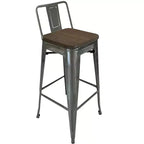 HomeRoots Ensemble de quatre tabourets de bar à dossier bas de 76 cm en bois massif marron et gris et métal