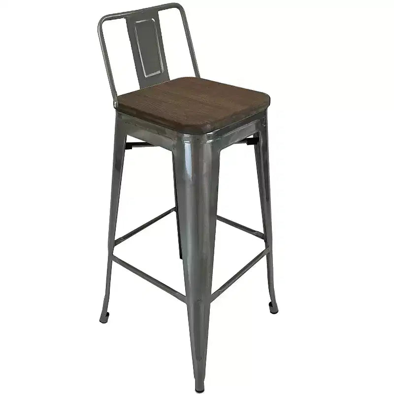 HomeRoots Ensemble de quatre tabourets de bar à dossier bas de 76 cm en bois massif marron et gris et métal
