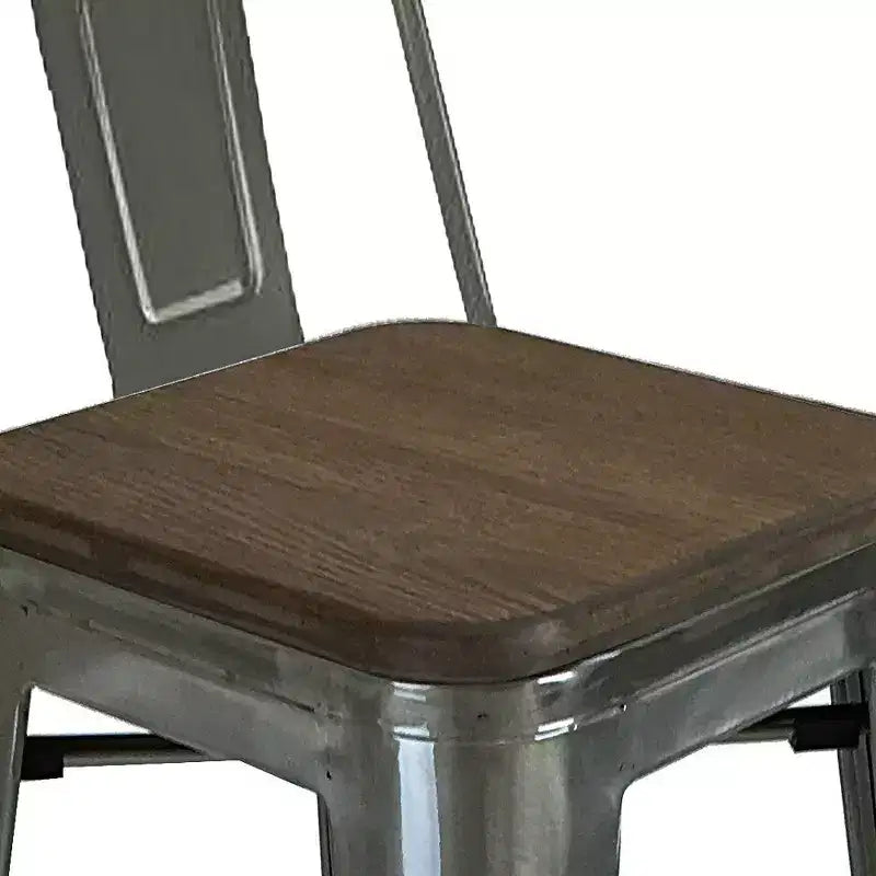 HomeRoots Ensemble de quatre tabourets de bar à dossier bas de 76 cm en bois massif marron et gris et métal