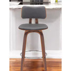 Chaise de bar pivotante à dossier bas en similicuir gris et bois marron HomeRoots 26, hauteur comptoir