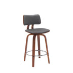 Chaise de bar pivotante à dossier bas en similicuir gris et bois marron HomeRoots 26, hauteur comptoir