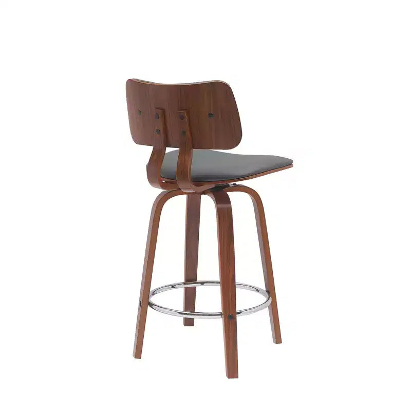 Chaise de bar pivotante à dossier bas en similicuir gris et bois marron HomeRoots 26, hauteur comptoir