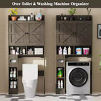 Armoire de rangement de salle de bain sur toilettes avec portes de grange, 70", meuble haut de salle de bain avec porte-papier toilette, pour toilettes, buanderie, blanc
