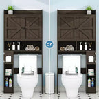 Armoire de rangement de salle de bain sur toilettes avec portes de grange, 70", meuble haut de salle de bain avec porte-papier toilette, pour toilettes, buanderie, blanc