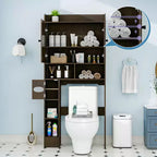 Armoire de rangement de salle de bain sur toilettes avec portes de grange, 70", meuble haut de salle de bain avec porte-papier toilette, pour toilettes, buanderie, blanc