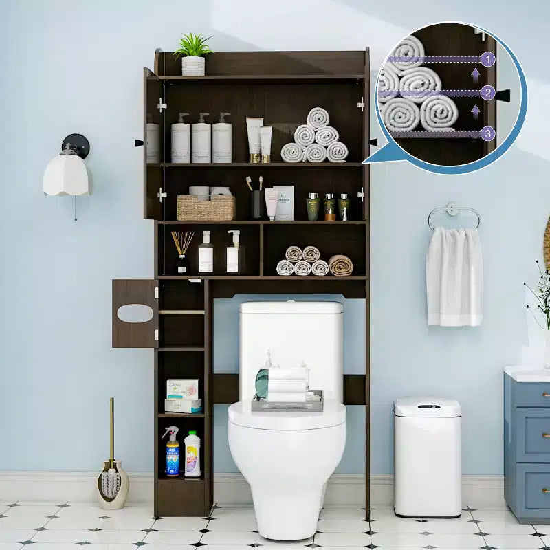 Armoire de rangement de salle de bain sur toilettes avec portes de grange, 70", meuble haut de salle de bain avec porte-papier toilette, pour toilettes, buanderie, blanc