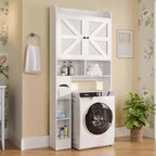 Armoire de rangement de salle de bain sur toilettes avec portes de grange, 70", meuble haut de salle de bain avec porte-papier toilette, pour toilettes, buanderie, blanc