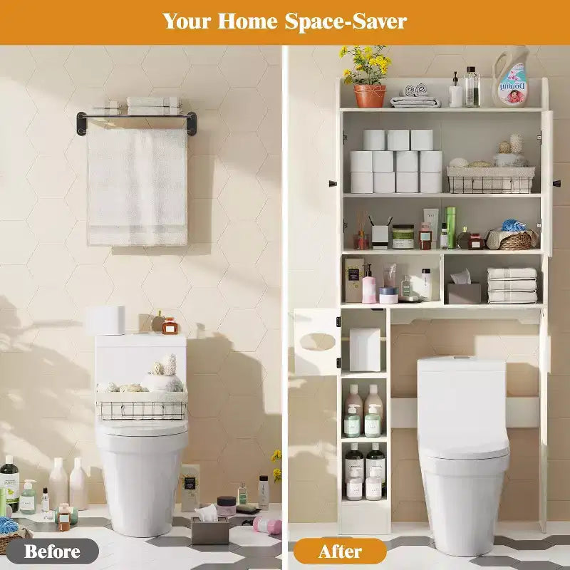Armoire de rangement de salle de bain sur toilettes avec portes de grange, 70", meuble haut de salle de bain avec porte-papier toilette, pour toilettes, buanderie, blanc