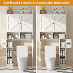 Armoire de rangement de salle de bain sur toilettes avec portes de grange, 70", meuble haut de salle de bain avec porte-papier toilette, pour toilettes, buanderie, blanc