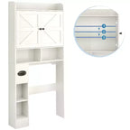 Armoire de rangement de salle de bain sur toilettes avec portes de grange, 70", meuble haut de salle de bain avec porte-papier toilette, pour toilettes, buanderie, blanc