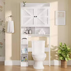 Dyonery 70 Over The Toilet Storage Cabinet with Barn Doors, Tall Bathroom Rack with Toilet Paper Holder, for Restroom, Laundry, White