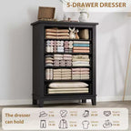 Garvee 5 Commode pour Chambre, Grande Commode à Tiroirs de 105 cm avec Rangement Autonome, Coffre de Rangement en Bois pour Salon, Chambre