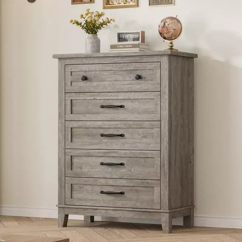 Garvee 5 Commode pour Chambre, Grande Commode à Tiroirs de 105 cm avec Rangement Autonome, Coffre de Rangement en Bois pour Salon, Chambre