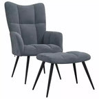 vidaXL Dark Gray Velvet Relaxing Chair with Stool - Upholstered Seating for Lounge, Living Room, Office - Modern Design with Steel Frame
