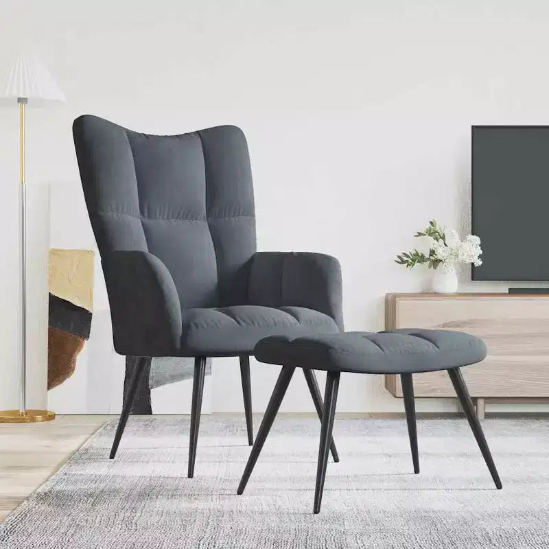 vidaXL Chaise de relaxation gris foncé en velours avec tabouret - Siège rembourré pour salon, salle de séjour, bureau - Design moderne avec cadre en acier