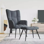vidaXL Chaise de relaxation gris foncé en velours avec tabouret - Siège rembourré pour salon, salle de séjour, bureau - Design moderne avec cadre en acier