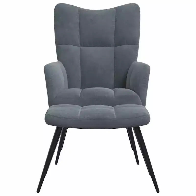 vidaXL Chaise de relaxation gris foncé en velours avec tabouret - Siège rembourré pour salon, salle de séjour, bureau - Design moderne avec cadre en acier