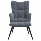 vidaXL Chaise de relaxation gris foncé en velours avec tabouret - Siège rembourré pour salon, salle de séjour, bureau - Design moderne avec cadre en acier