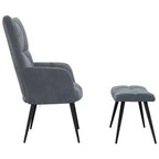 vidaXL Chaise de relaxation gris foncé en velours avec tabouret - Siège rembourré pour salon, salle de séjour, bureau - Design moderne avec cadre en acier