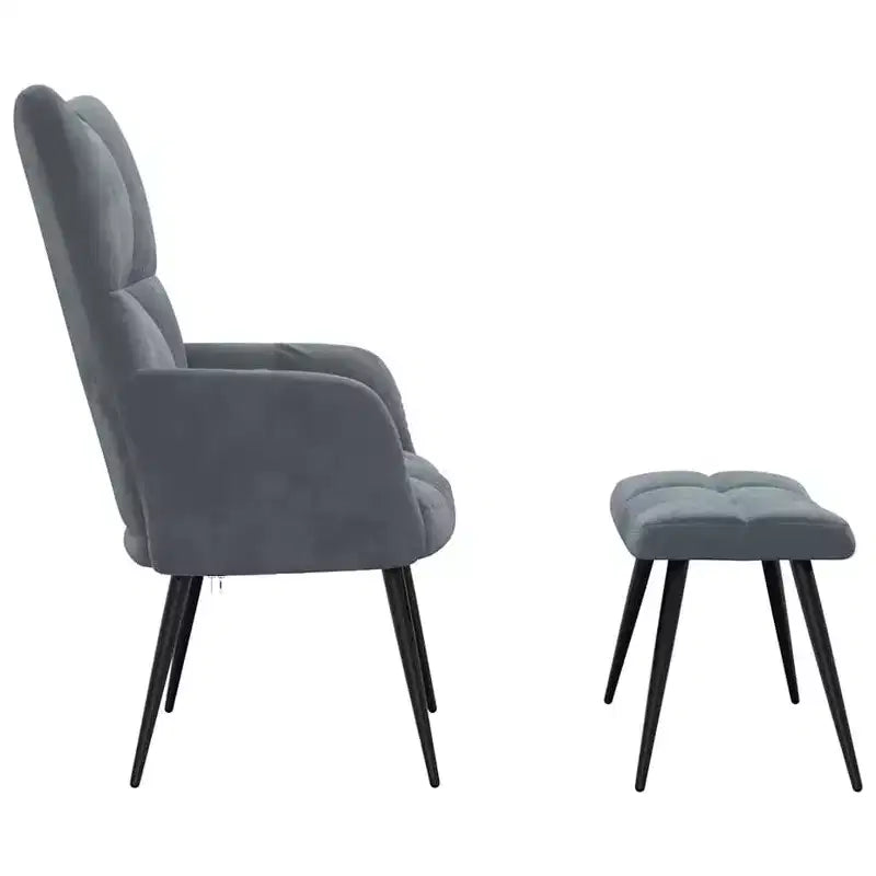 vidaXL Chaise de relaxation gris foncé en velours avec tabouret - Siège rembourré pour salon, salle de séjour, bureau - Design moderne avec cadre en acier