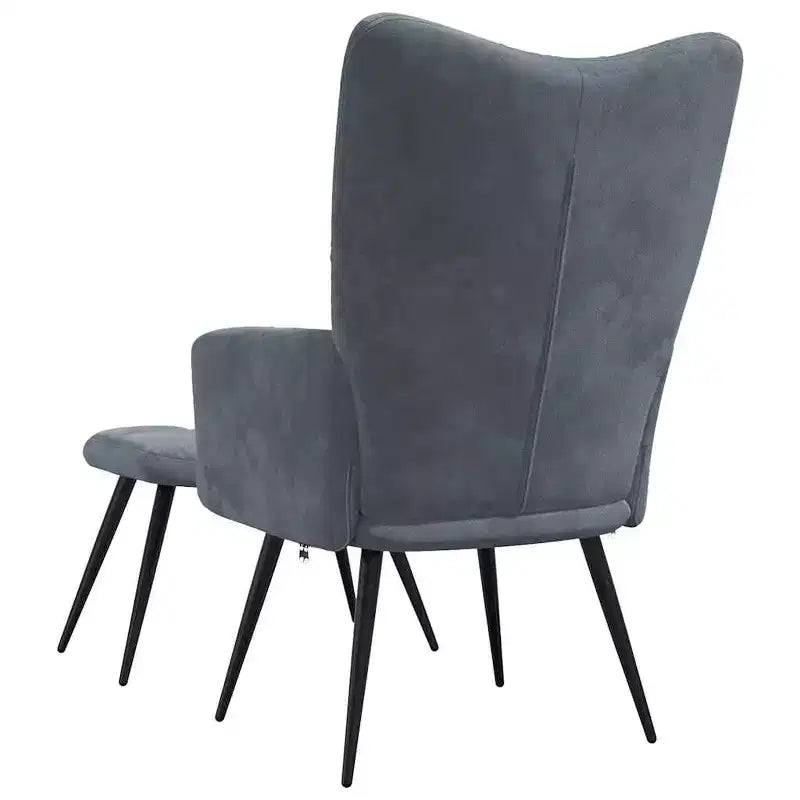 vidaXL Chaise de relaxation gris foncé en velours avec tabouret - Siège rembourré pour salon, salle de séjour, bureau - Design moderne avec cadre en acier