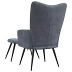 vidaXL Chaise de relaxation gris foncé en velours avec tabouret - Siège rembourré pour salon, salle de séjour, bureau - Design moderne avec cadre en acier