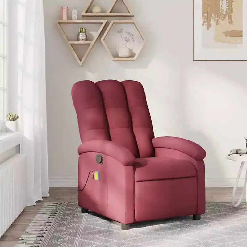 vidaXL Fauteuil inclinable de massage en tissu bordeaux - Inclinaison manuelle, Vibration, Confort rembourré, Poche latérale, Cadre durable