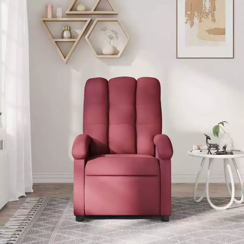 vidaXL Fauteuil inclinable de massage en tissu bordeaux - Inclinaison manuelle, Vibration, Confort rembourré, Poche latérale, Cadre durable