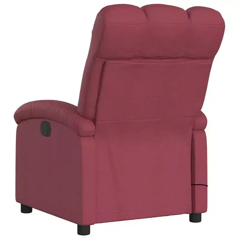 vidaXL Fauteuil inclinable de massage en tissu bordeaux - Inclinaison manuelle, Vibration, Confort rembourré, Poche latérale, Cadre durable