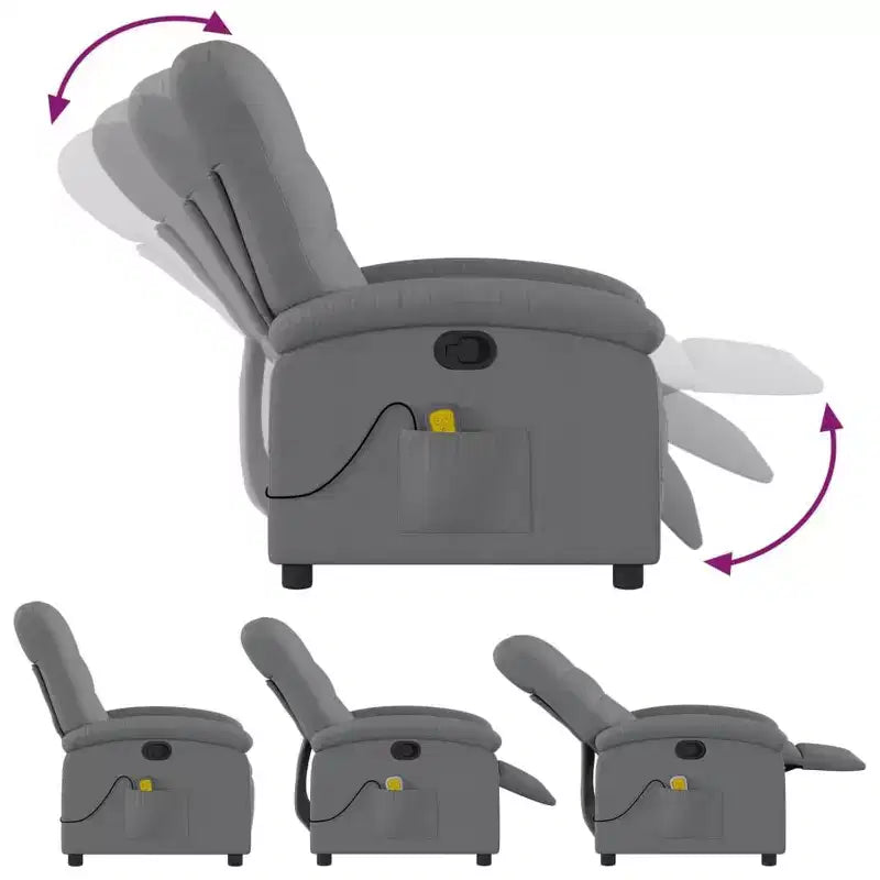 vidaXL Fauteuil inclinable de massage en tissu bordeaux - Inclinaison manuelle, Vibration, Confort rembourré, Poche latérale, Cadre durable