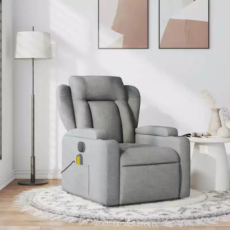 vidaXL Fauteuil inclinable en tissu gris clair - Massage vibrant 6 points, dossier et repose-pieds réglables