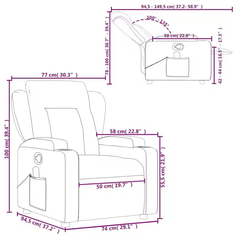 vidaXL Fauteuil inclinable en tissu gris clair - Massage vibrant 6 points, dossier et repose-pieds réglables