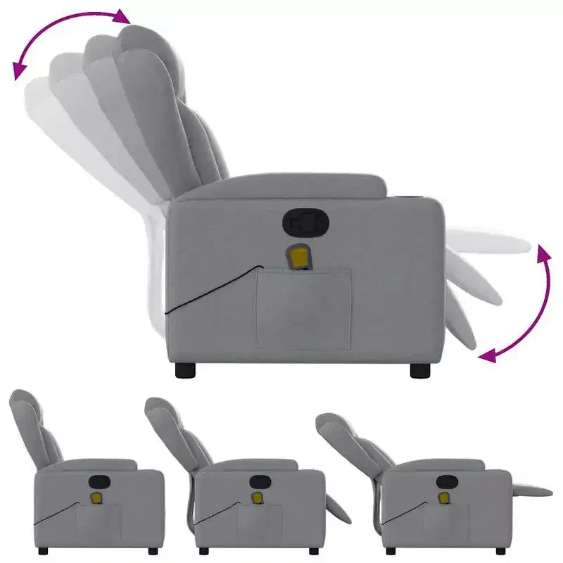 vidaXL Fauteuil inclinable en tissu gris clair - Massage vibrant 6 points, dossier et repose-pieds réglables