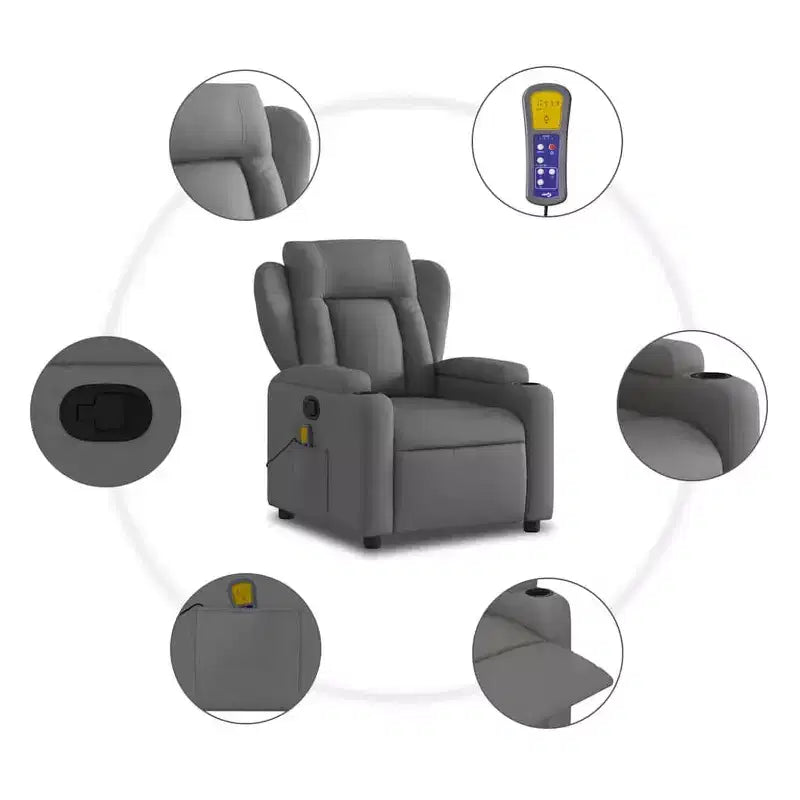 vidaXL Fauteuil inclinable en tissu gris clair - Massage vibrant 6 points, dossier et repose-pieds réglables