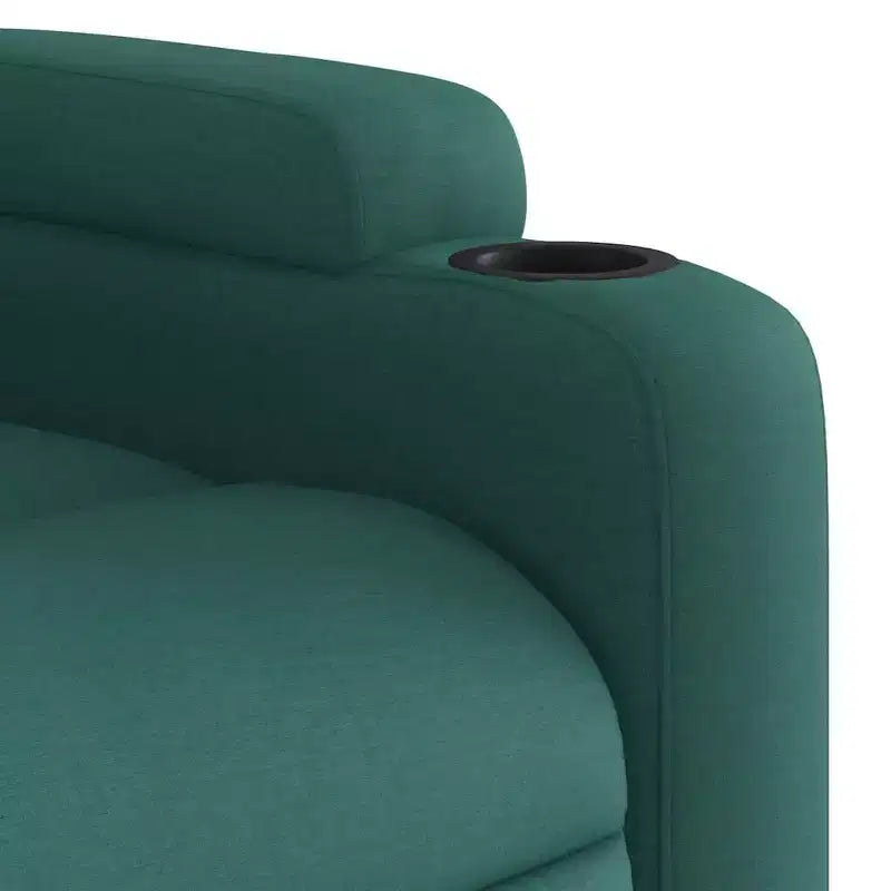 VidaXL Fauteuil de massage inclinable en tissu vert foncé - Inclinaison manuelle, Vibration USB, Porte-gobelets, Poche latérale, Confort rembourré