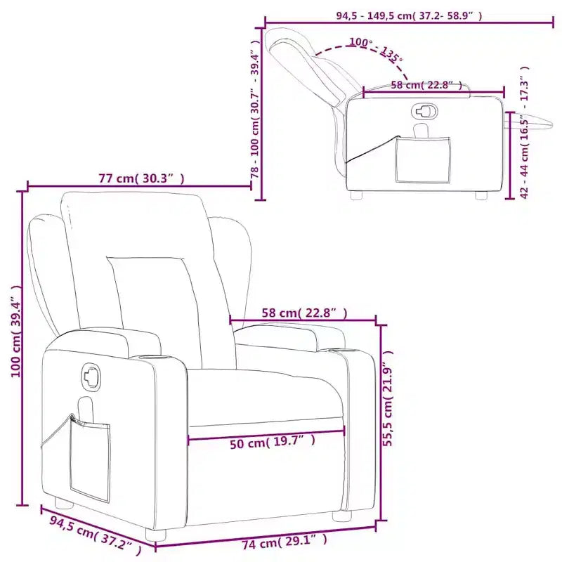 VidaXL Fauteuil de massage inclinable en tissu vert foncé - Inclinaison manuelle, Vibration USB, Porte-gobelets, Poche latérale, Confort rembourré