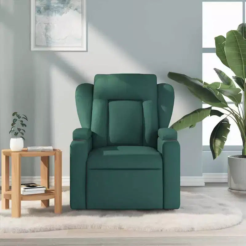 VidaXL Fauteuil de massage inclinable en tissu vert foncé - Inclinaison manuelle, Vibration USB, Porte-gobelets, Poche latérale, Confort rembourré