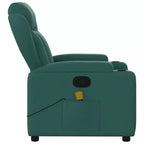 VidaXL Fauteuil de massage inclinable en tissu vert foncé - Inclinaison manuelle, Vibration USB, Porte-gobelets, Poche latérale, Confort rembourré