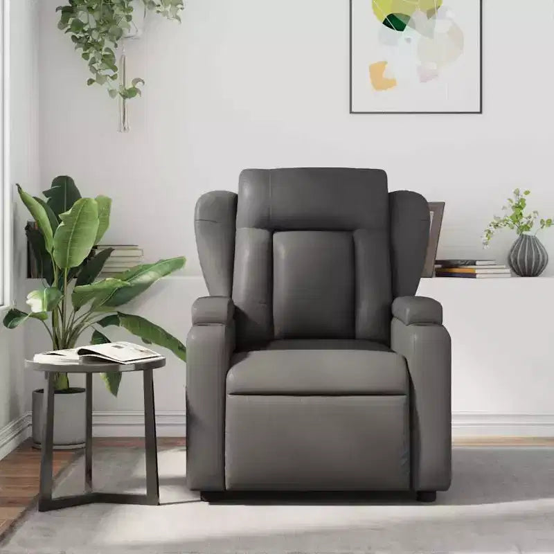 vidaXL Fauteuil inclinable de massage gris en similicuir avec inclinaison manuelle, porte-gobelets, vibration USB et assise rembourrée