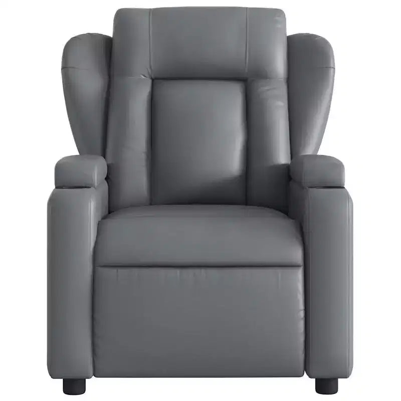 vidaXL Fauteuil inclinable de massage gris en similicuir avec inclinaison manuelle, porte-gobelets, vibration USB et assise rembourrée