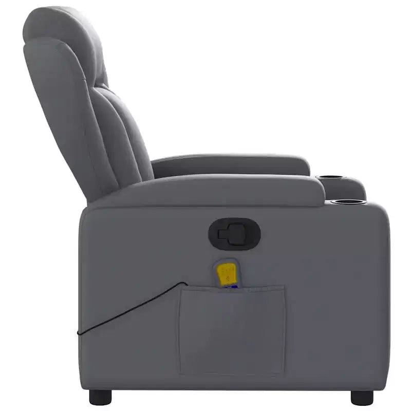 vidaXL Fauteuil inclinable de massage gris en similicuir avec inclinaison manuelle, porte-gobelets, vibration USB et assise rembourrée