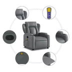vidaXL Fauteuil inclinable de massage gris en similicuir avec inclinaison manuelle, porte-gobelets, vibration USB et assise rembourrée