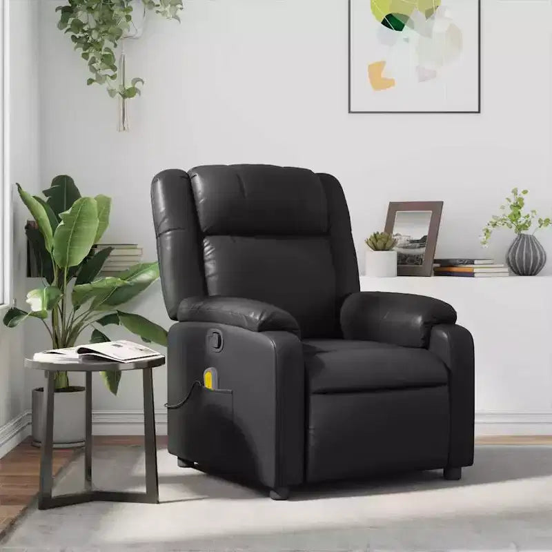 vidaXL Fauteuil inclinable de massage, fauteuil inclinable réglable avec massage vibrant à 6 points, cuir noir