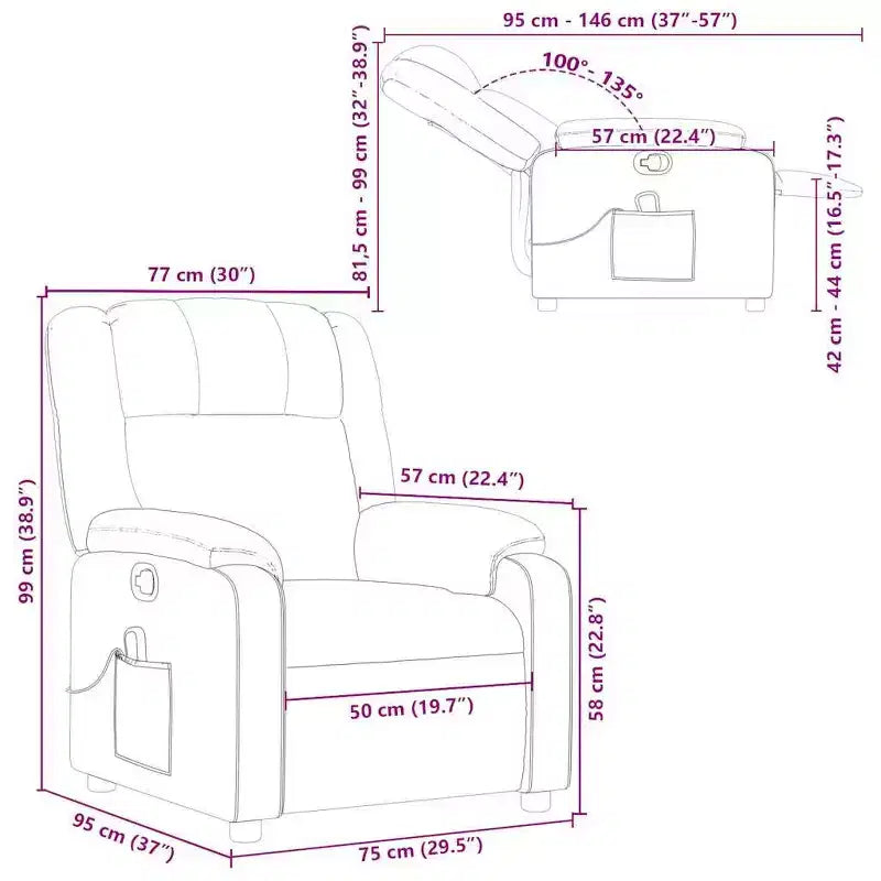 vidaXL Fauteuil inclinable de massage, fauteuil inclinable réglable avec massage vibrant à 6 points, cuir noir