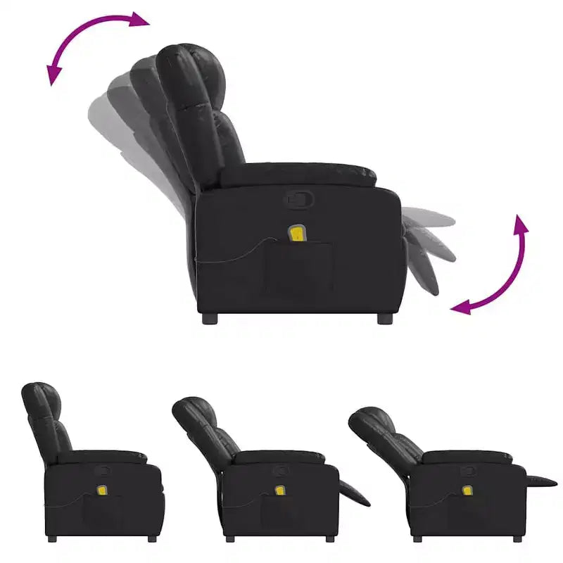 vidaXL Fauteuil inclinable de massage, fauteuil inclinable réglable avec massage vibrant à 6 points, cuir noir