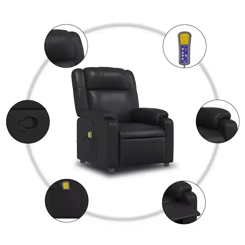 vidaXL Fauteuil inclinable de massage, fauteuil inclinable réglable avec massage vibrant à 6 points, cuir noir