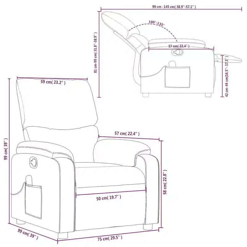 vidaXL Fauteuil inclinable de massage en cuir pour salon, cinéma maison, massage par vibrations à 6 points, dossier et repose-pieds réglables, poche latérale, gris